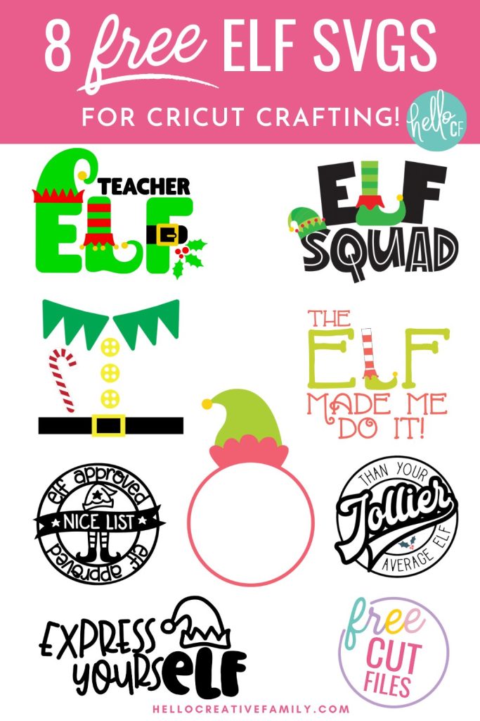 Get your Cricut Christmas crafting started with 8 Free Elf SVG Files! Use these cut files to make shirts, ugly Christmas sweaters, Santa sacks, holiday decor and so much more using your Cricut Maker, Cricut Explore, Cricut Joy or other cutting machine! Includes Teacher Elf SVG Files that's perfect for school teachers!