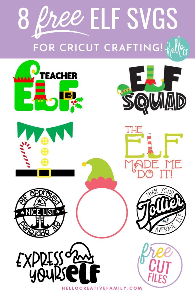Get your Cricut Christmas crafting started with 8 Free Elf SVG Files! Use these cut files to make shirts, ugly Christmas sweaters, Santa sacks, holiday decor and so much more using your Cricut Maker, Cricut Explore, Cricut Joy or other cutting machine! Includes Teacher Elf SVG Files that's perfect for school teachers!