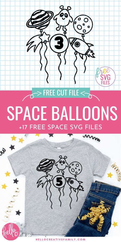 Blast off into a crafting adventure with 17 FREE space-themed SVGs, including a cosmic birthday surprise: space balloons! Dive into the galaxy with your Cricut for an out-of-this-world creative experience! Create shirts, layered paper art, mugs, stickers and so much more with these awesome cut files and your Cricut cutting machine! 