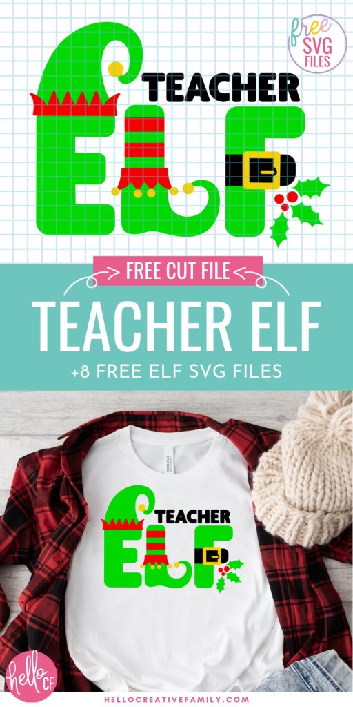 Get your Cricut Christmas crafting started with 8 Free Elf SVG Files! Use these cut files to make shirts, ugly Christmas sweaters, Santa sacks, holiday decor and so much more using your Cricut Maker, Cricut Explore, Cricut Joy or other cutting machine! Includes Teacher Elf SVG Files that's perfect for school teachers!