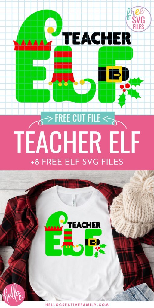 Get your Cricut Christmas crafting started with 8 Free Elf SVG Files! Use these cut files to make shirts, ugly Christmas sweaters, Santa sacks, holiday decor and so much more using your Cricut Maker, Cricut Explore, Cricut Joy or other cutting machine! Includes Teacher Elf SVG Files that's perfect for school teachers!