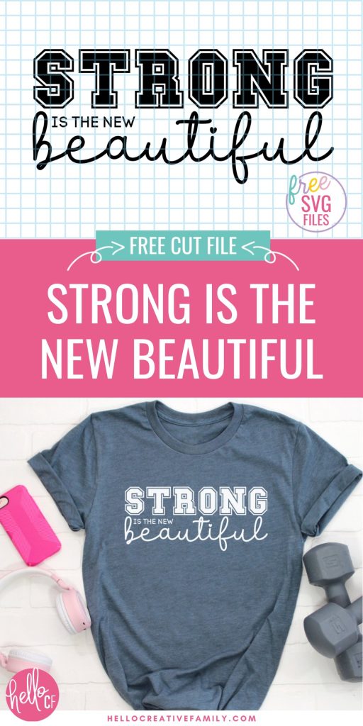 Working out is about so much more than the number on the scale! Download our Strong Is The New Beautiful SVG along with 10 Free Gym SVG Files that you can use to make gym gear using your Cricut cutting machine!