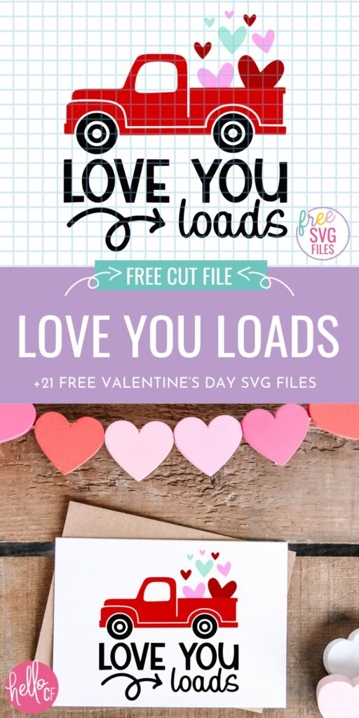 We've got Valentine Cricut Crafts galore in this post with 21 free Valentine's Day SVG Files! From paper crafts, to shirts, to throw pillows we've got you covered with a ton of Valentine's Day ideas! Includes a Vintage Truck Love You Loads Valentine's Day SVG file. 