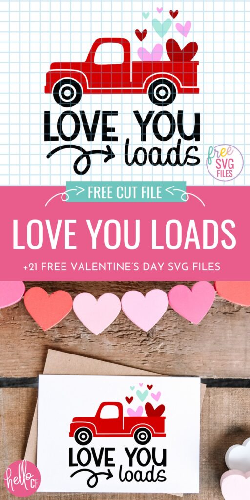 We've got Valentine Cricut Crafts galore in this post with 21 free Valentine's Day SVG Files! From paper crafts, to shirts, to throw pillows we've got you covered with a ton of Valentine's Day ideas! Includes a Vintage Truck Love You Loads Valentine's Day SVG file. 