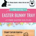 Leave a snack for the Easter Bunny with this adorable free Easter Bunny Tray SVG. Use this file with your Cricut or Glowforge cutting machine. Includes 17 Free Easter SVG Files for Easter crafting!