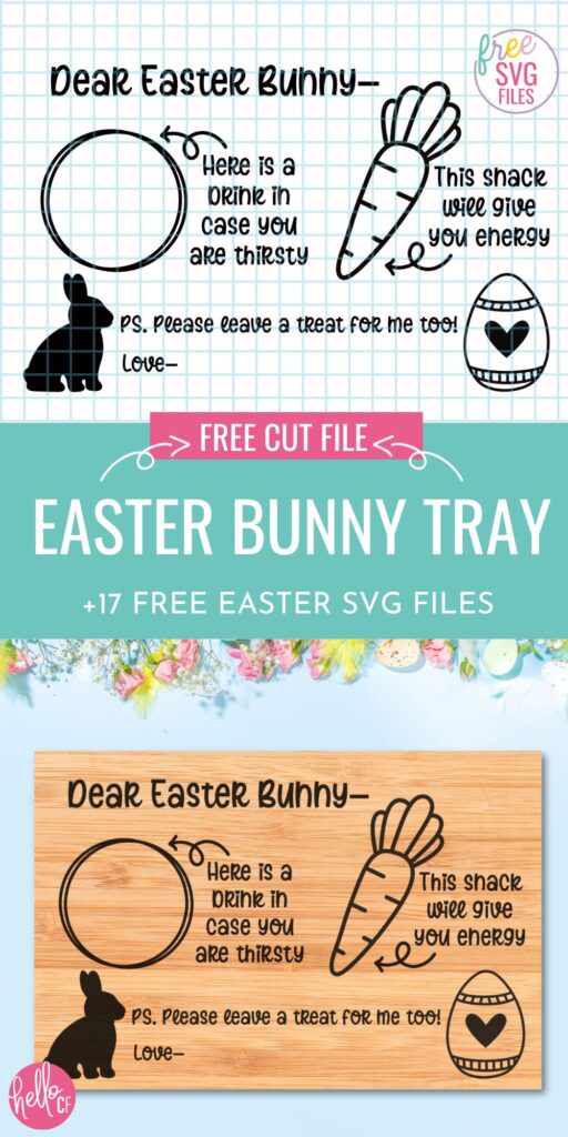 Leave a snack for the Easter Bunny with this adorable free Easter Bunny Tray SVG. Use this file with your Cricut or Glowforge cutting machine. Includes 17 Free Easter SVG Files for Easter crafting!