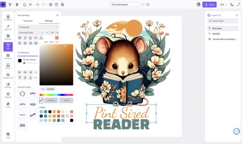 Designing mouse reading stickers in Creative Fabrica Studio