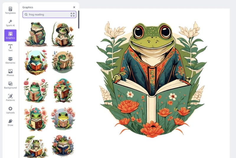 Design frog reading stickers in Creative Fabrica Studio