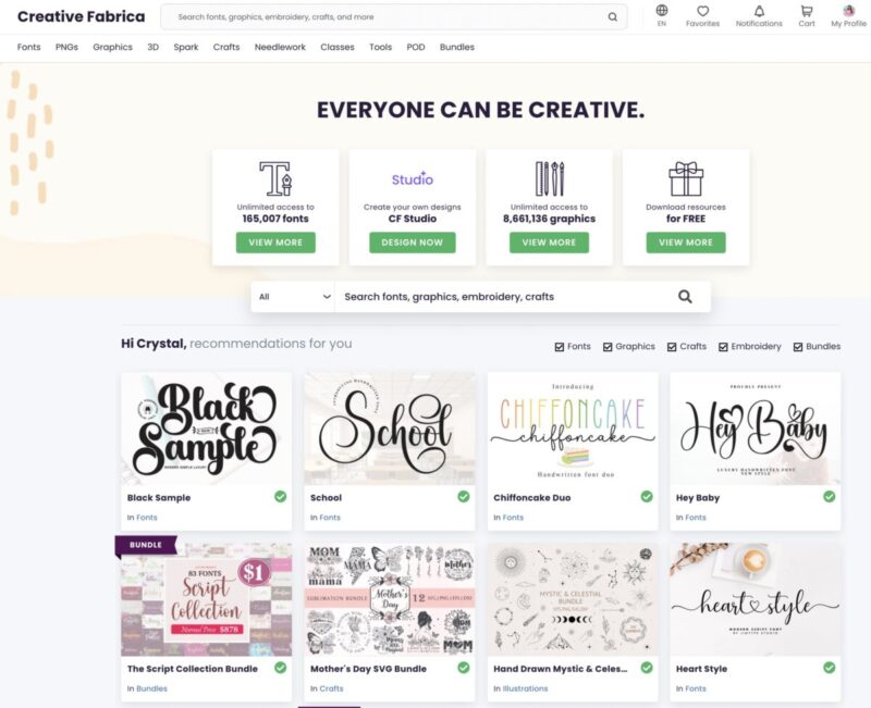 Screenshot of Creative Fabrica website