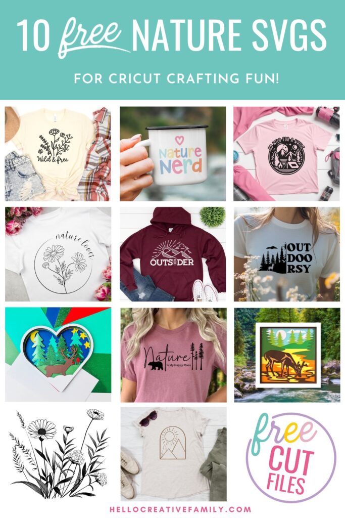 Connect with Mother Nature with 10 free Nature SVG Files including Wild and Free! These files can be used with your Cricut cutting machine to to create shirts, hoodies, mugs, custom camping gear and more for celebrating the great outdoors!