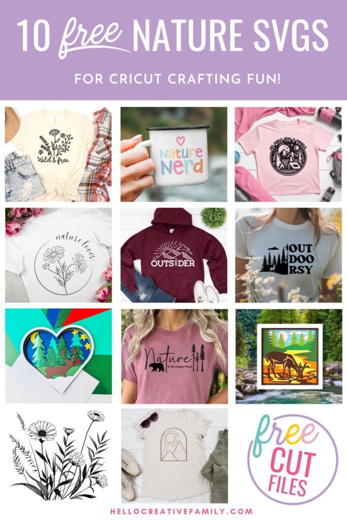 Connect with Mother Nature with 10 free Nature SVG Files including Wild and Free! These files can be used with your Cricut cutting machine to to create shirts, hoodies, mugs, custom camping gear and more for celebrating the great outdoors!