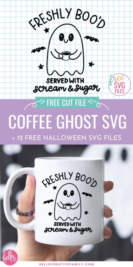 Download 12 Free SVG Cut Files for Halloween Cricut Crafts! These spooky designs are perfect for creating decorations, costumes, trick or treat bags, mugs, shirts and more. Download your free files and start crafting today! Includes an adorable coffee ghost that reads Freshly Boo'd. Served With Scream and Sugar.