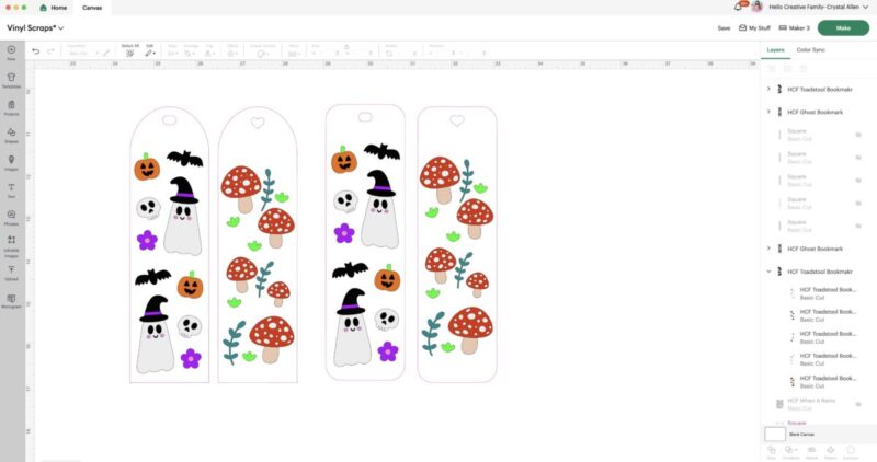Cricut Design Space Screen with Bookmark Designs From Hello Creative Family