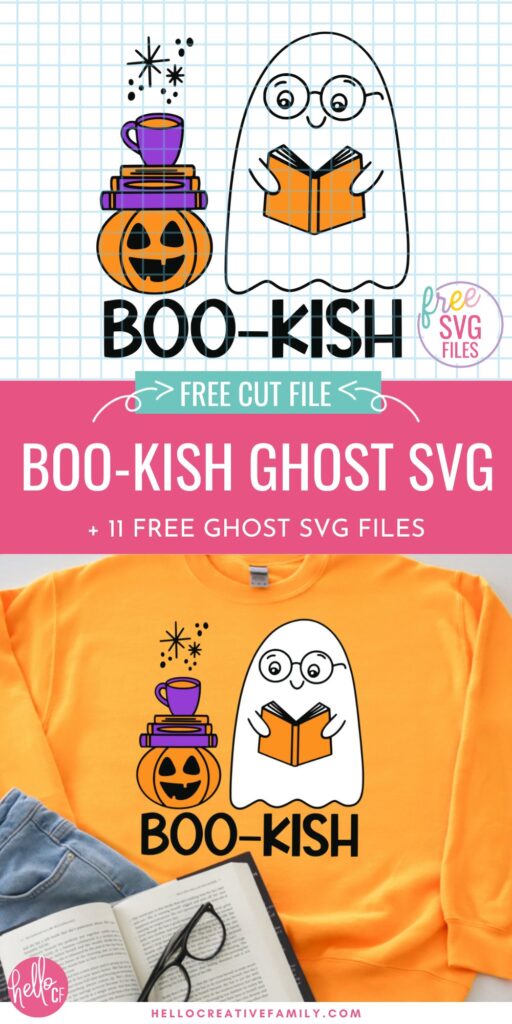 Download 11 free SVG files with cute ghost designs, including an adorable kawaii a ghost with reading glasses, a book, and the playful saying "Boo-kish" beneath! Perfect for Halloween Cricut crafting, these spooky but sweet designs are ideal for Halloween crafting. Grab them all! 
