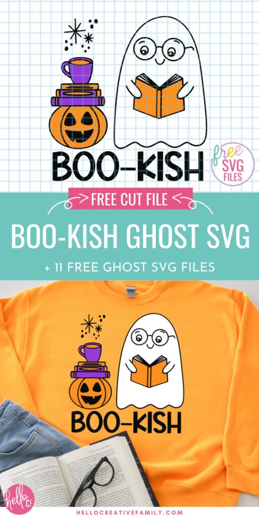 Download 11 free SVG files with cute ghost designs, including an adorable kawaii a ghost with reading glasses, a book, and the playful saying "Boo-kish" beneath! Perfect for Halloween Cricut crafting, these spooky but sweet designs are ideal for Halloween crafting. Grab them all!