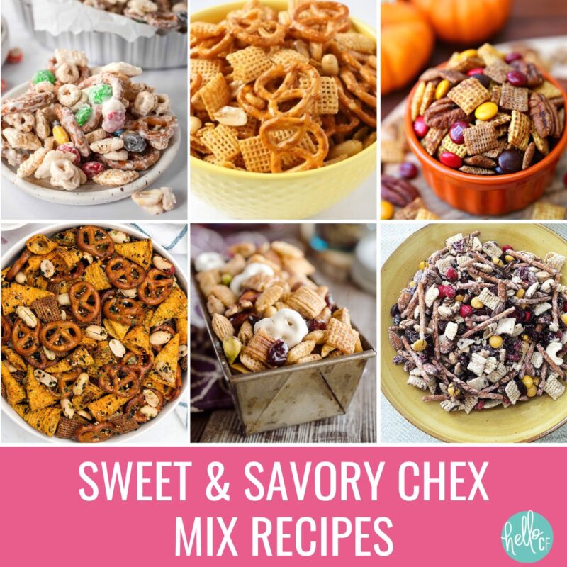 6 bowls of Sweet & Savory Chex Mix Recipes