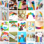 Collage of 50+ rainbow crafts for kids including STEAM projects, paint, paper, clay and so much more.