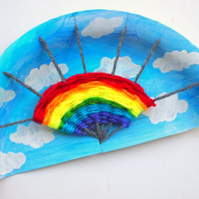 Rainbow Paper Plate Weaving Craft From Pink Stripey Socks