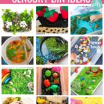 Collage of 17 Spring Sensory Bin Ideas