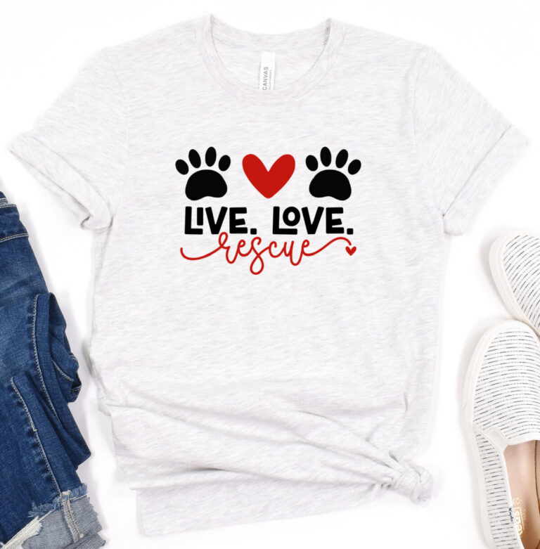 Free Live Love Rescue Animal Rescue SVG File From Hello Creative Family on a Heather grey shirt