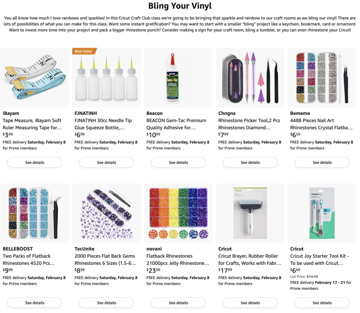 Amazon storefront for Bling Your Vinyl Supplies from Hello Creative Family