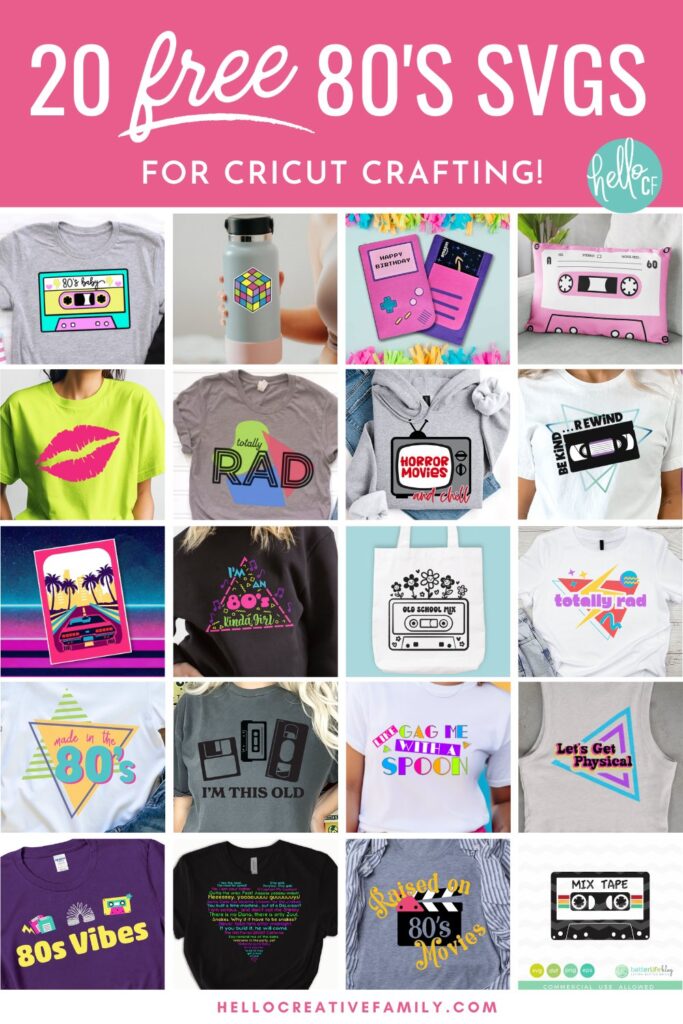 Take a trip back to the 80s with these 20 Free 80s SVG Files! From neon cassette tapes to rad retro designs, these Cricut & Silhouette cut files are perfect for t-shirts, stickers, and party decor. Grab my free "80s Baby" cassette tape SVG and check out all the other designs in this nostalgic SVG hop!