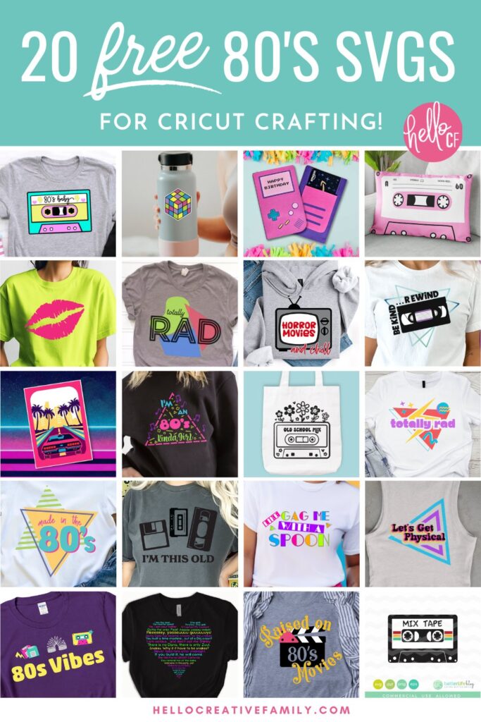 Take a trip back to the 80s with these 20 Free 80s SVG Files! From neon cassette tapes to rad retro designs, these Cricut & Silhouette cut files are perfect for t-shirts, stickers, and party decor. Grab my free "80s Baby" cassette tape SVG and check out all the other designs in this nostalgic SVG hop!