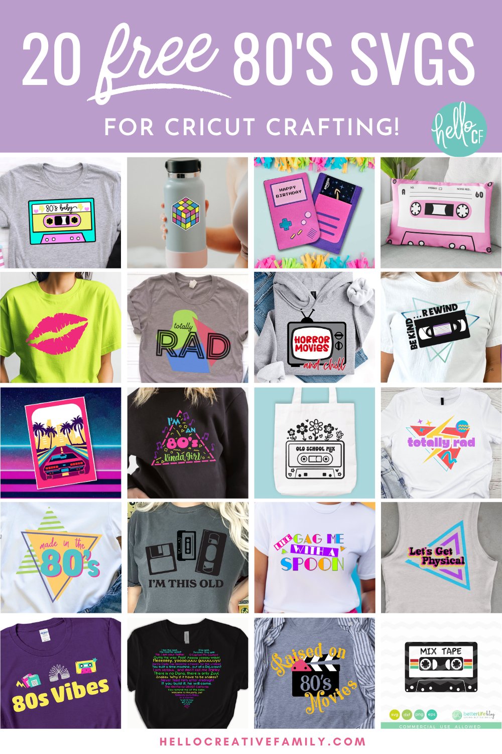 Take a trip back to the 80s with these 20 Free 80s SVG Files! From neon cassette tapes to rad retro designs, these Cricut & Silhouette cut files are perfect for t-shirts, stickers, and party decor. Grab my free "80s Baby" cassette tape SVG and check out all the other designs in this nostalgic SVG hop!
