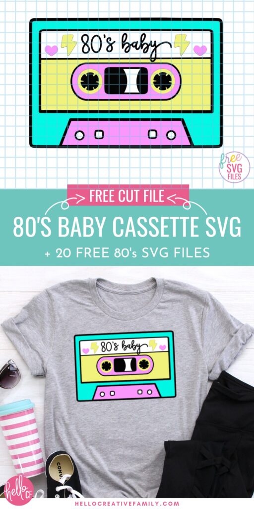 Take a trip back to the 80s with these 20 Free 80s SVG Files! From neon cassette tapes to rad retro designs, these Cricut & Silhouette cut files are perfect for t-shirts, stickers, and party decor. Grab my free "80s Baby" cassette tape SVG and check out all the other designs in this nostalgic SVG hop!