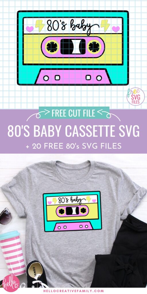 Take a trip back to the 80s with these 20 Free 80s SVG Files! From neon cassette tapes to rad retro designs, these Cricut & Silhouette cut files are perfect for t-shirts, stickers, and party decor. Grab my free "80s Baby" cassette tape SVG and check out all the other designs in this nostalgic SVG hop!