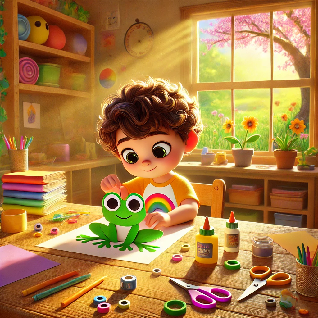 Child crafting frog craft