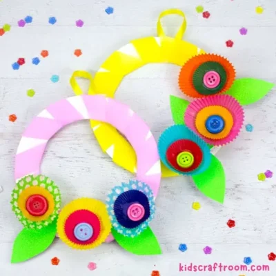 Cupcake Liner Flower Wreath by Kids Craft Room