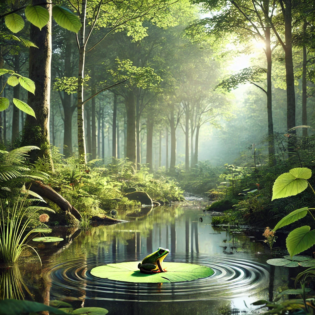 Frog on pond in forest