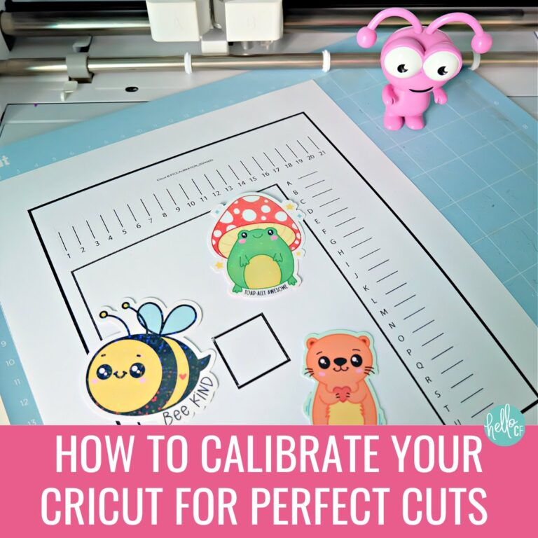 How to Calibrate Your Cricut for Perfect Cuts Every Time- Cricut Maker with calibration sheet on Cricut Mat.