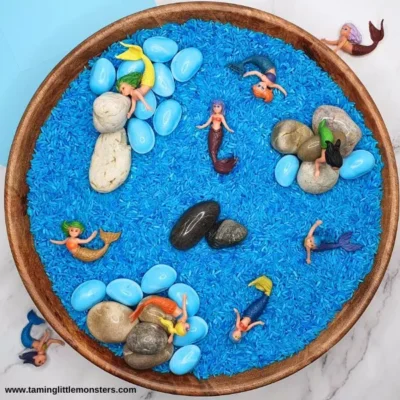 DIY Mermaid Sensory Bin by Taming Little Monsters