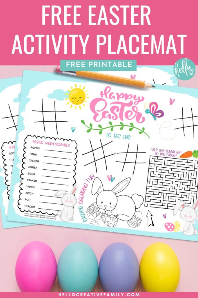 Keep kids engaged and having fun with this free Easter printable placemat! Designed like a restaurant activity sheet, this Easter Bunny-themed printable includes games, puzzles, and coloring activities. Great for Easter breakfast, dinner, or even on-the-go! Just print, set on the table, and let the fun begin.