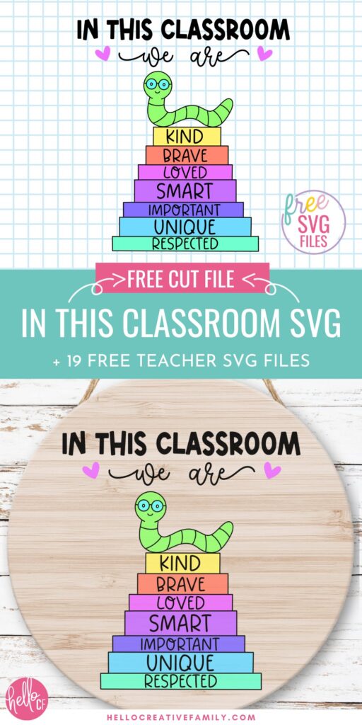 19 Free Teacher SVG files for Cricut Crafting fun including an SVG file from Hello Creative Family that's perfect for making a classroom sign