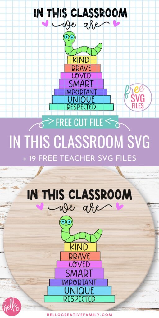 19 Free Teacher SVG files for Cricut Crafting fun including an SVG file from Hello Creative Family that's perfect for making a classroom sign