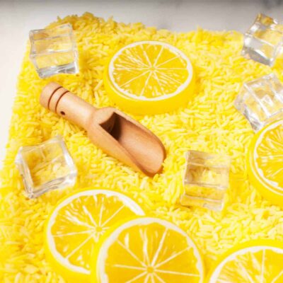 Lemonade Sensory Bin by Two Pink Peonies