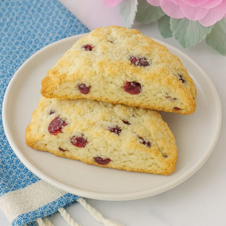 Two scones sitting on a white plate with a blue towel and pink flowers. 20 Minute Start To Finish Scone Recipe for Two... or One