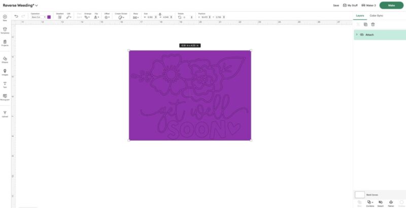 Select both your design and the rectangle and click "Attach".