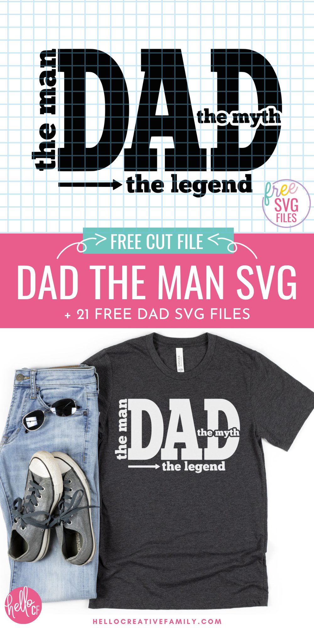Celebrate Dad with free Father's Day cut files that make gift-giving extra fun! This free SVG&mdash;Dad: The Man, The Myth, The Legend&mdash;is ideal for T-shirts, pint glasses, cards, and more. Even better? You&rsquo;ll find 21 additional free Dad SVG files in this SVG blog hop! Perfect for Cricut or Silhouette users looking to craft something special. 