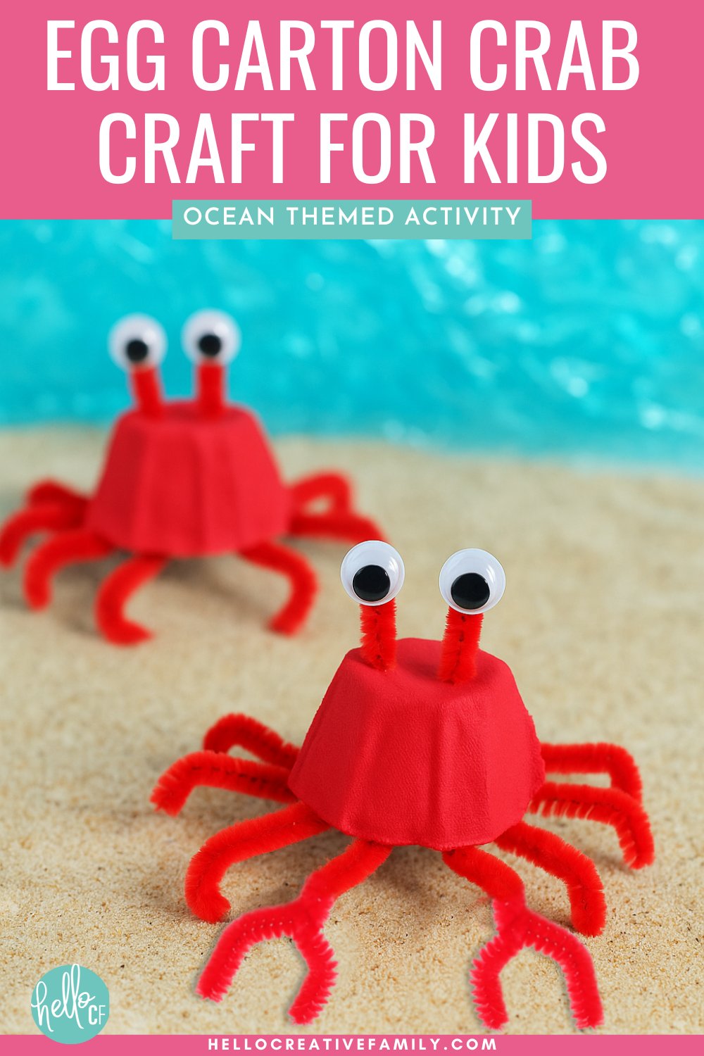 Looking for an easy ocean craft for kids? This adorable egg carton crab craft for kids is the perfect upcycled activity for summer, beach units, or preschool fun! Using egg cartons, pipe cleaners, googly eyes, and paint, kids can create their own sea creature in just a few steps. A great way to teach about ocean life while encouraging creativity. Save this idea for your next ocean theme or summer craft session!