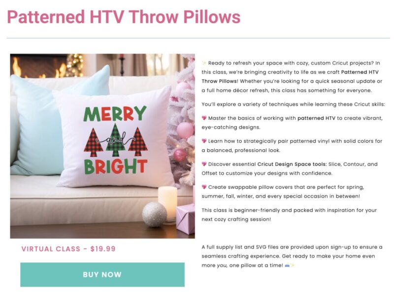 Patterned HTV Throw Pillows Cricut Craft Club Class