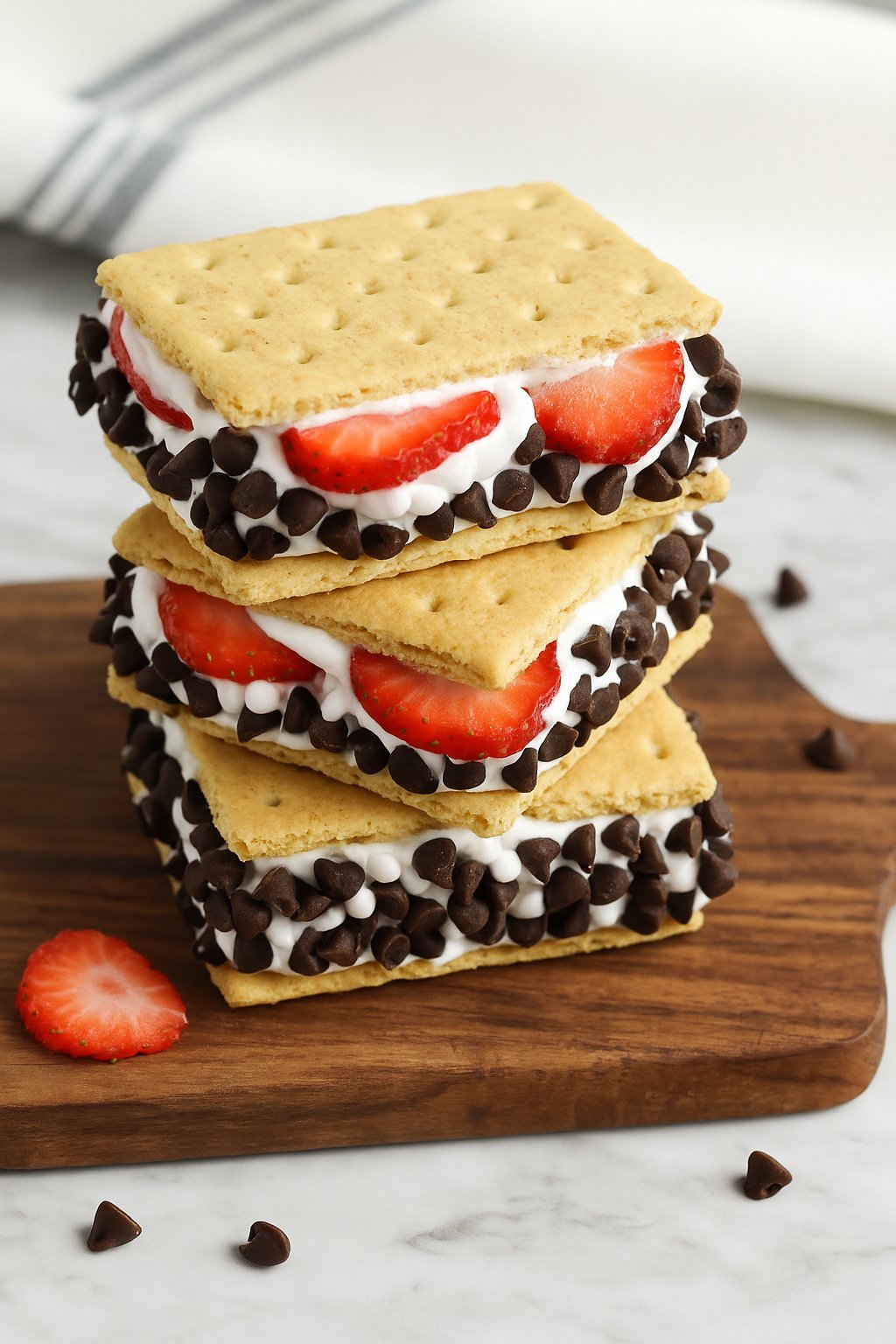Frozen Strawberry Smores on cutting board