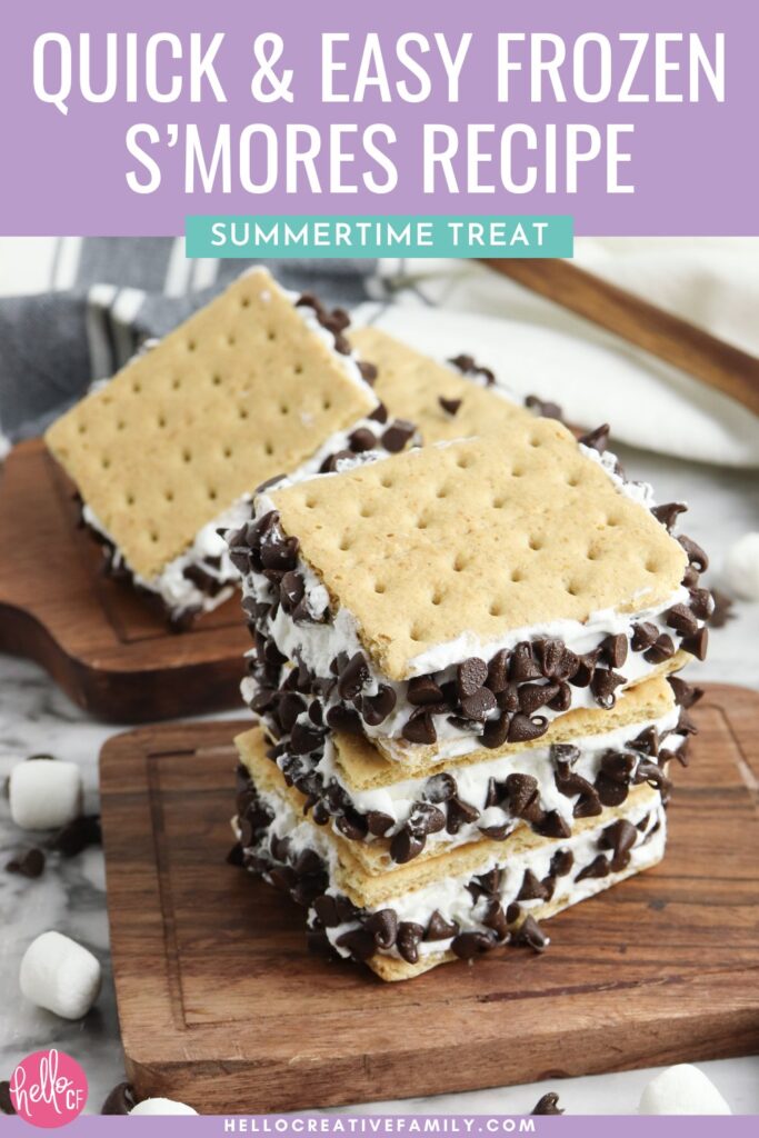 Cool off with this Frozen S&rsquo;mores Recipe! A quick and easy summertime treat your whole family will love! With just a few simple ingredients like marshmallows, whipped topping, and graham crackers, these no-bake frozen sandwiches are perfect for hot days, BBQs, and backyard fun.