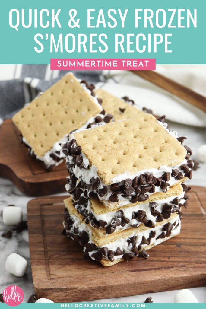 Cool off with this Frozen S&rsquo;mores Recipe! A quick and easy summertime treat your whole family will love! With just a few simple ingredients like marshmallows, whipped topping, and graham crackers, these no-bake frozen sandwiches are perfect for hot days, BBQs, and backyard fun.