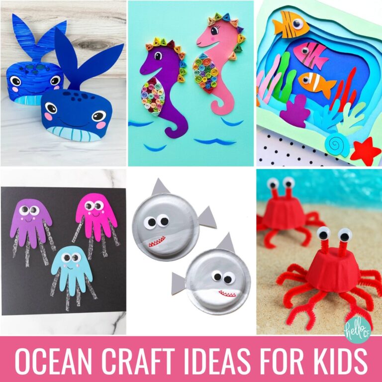Make a splash with these fun ocean crafts for kids! Perfect for toddlers, preschoolers, and elementary-aged children, this collection features hands-on crafts like jellyfish handprints, paper plate sharks, egg carton crabs and printable ocean-themed playdough mats. These marine life crafts encourage creativity and learning through play. Ideal for ocean theme units, summer break, or beach lovers. #OceanCraftIdeas #MarineLifeCrafts #KidsCraftIdea