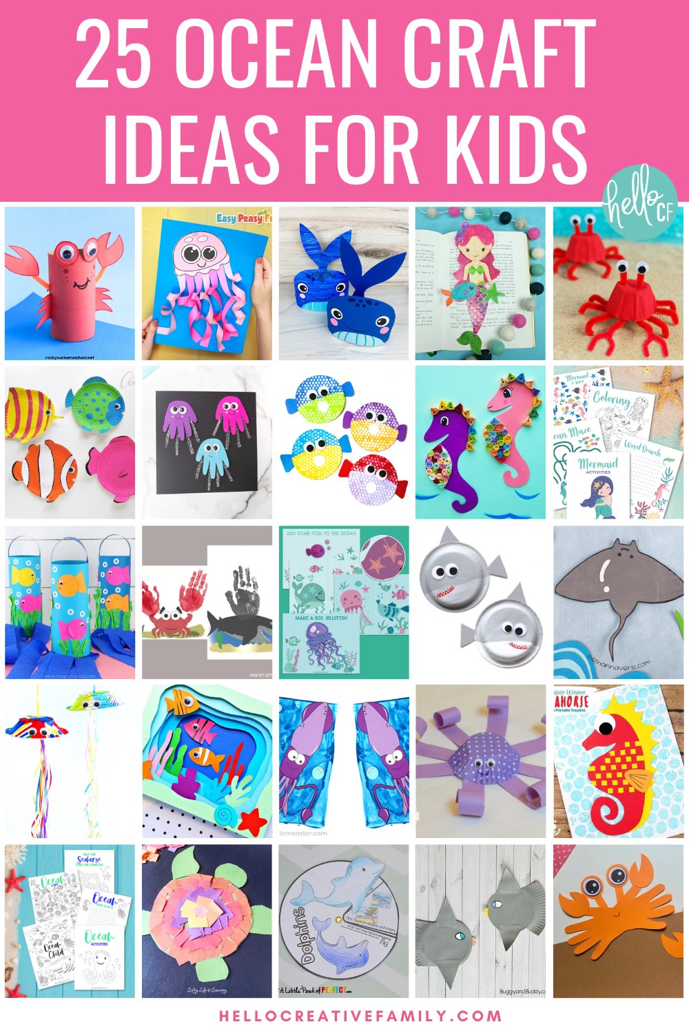 Make a splash with these fun ocean crafts for kids! Perfect for toddlers, preschoolers, and elementary-aged children, this collection features hands-on crafts like jellyfish handprints, paper plate sharks, egg carton crabs and printable ocean-themed playdough mats. These marine life crafts encourage creativity and learning through play. Ideal for ocean theme units, summer break, or beach lovers. #OceanCraftIdeas #MarineLifeCrafts #KidsCraftIdea