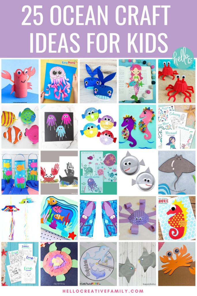 Make a splash with these fun ocean crafts for kids! Perfect for toddlers, preschoolers, and elementary-aged children, this collection features hands-on crafts like jellyfish handprints, paper plate sharks, egg carton crabs and printable ocean-themed playdough mats. These marine life crafts encourage creativity and learning through play. Ideal for ocean theme units, summer break, or beach lovers. #OceanCraftIdeas #MarineLifeCrafts #KidsCraftIdea